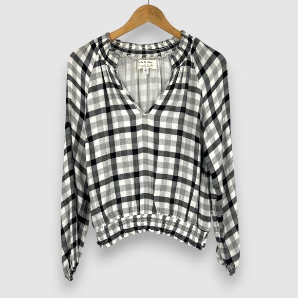 Anthropologie Cloth & Stone Black Gingham Long Sleeve Blouse Size Small - Picture 1 of 6